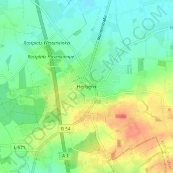 Herbern topographic map, elevation, terrain