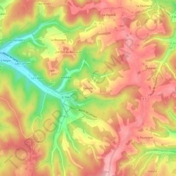 Drouille topographic map, elevation, terrain