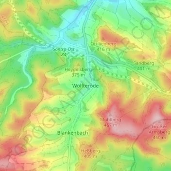 Wölfterode topographic map, elevation, terrain