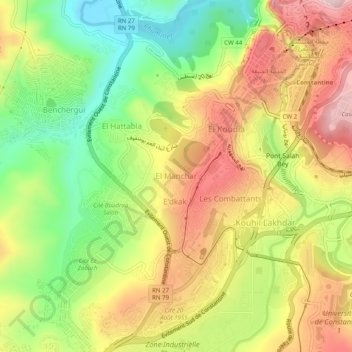 El Manchar topographic map, elevation, terrain