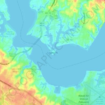 Solomons topographic map, elevation, terrain