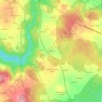 Bocelo topographic map, elevation, terrain