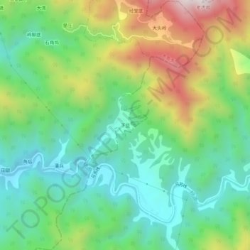 下旦 topographic map, elevation, terrain