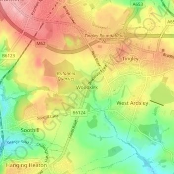 Woodkirk topographic map, elevation, terrain