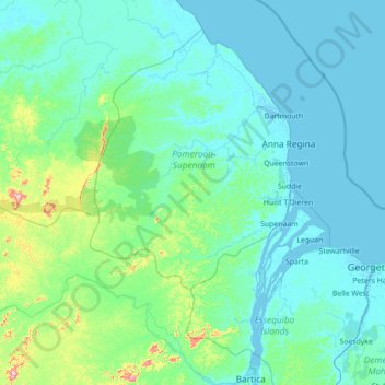 Pomeroon-Supenaam Region topographic map, elevation, terrain