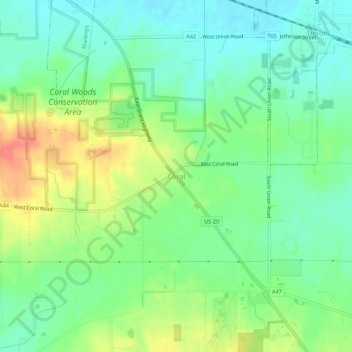 Coral topographic map, elevation, terrain