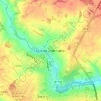 Bocking Churchstreet topographic map, elevation, terrain