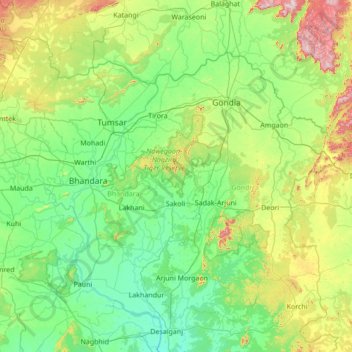 Bhandāra topographic map, elevation, terrain