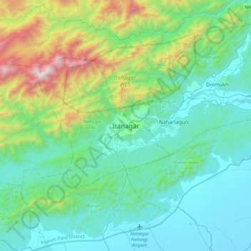 Itanagar topographic map, elevation, terrain