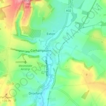 Meonstoke topographic map, elevation, terrain