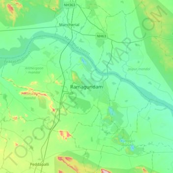 Ramagundam topographic map, elevation, terrain