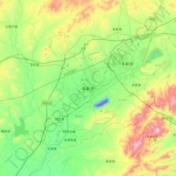 Fuxin topographic map, elevation, terrain