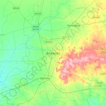 Amravati topographic map, elevation, terrain