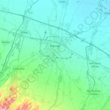 Parma topographic map, elevation, terrain