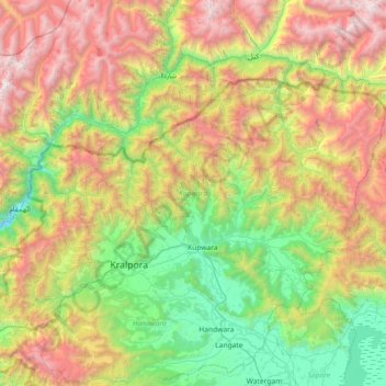 Kupwara topographic map, elevation, terrain