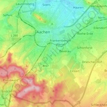 Aachen-Mitte topographic map, elevation, terrain