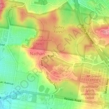 Nathan topographic map, elevation, terrain