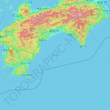 四国地方 topographic map, elevation, terrain