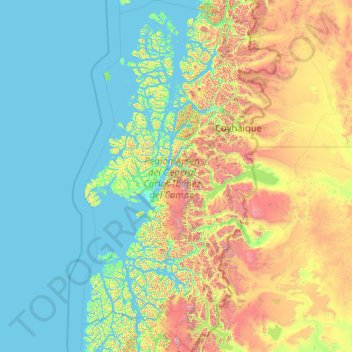 Región Aysén del General Carlos Ibáñez del Campo topographic map, elevation, terrain