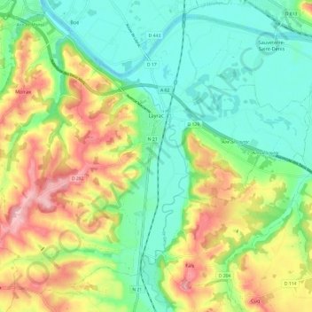 Layrac topographic map, elevation, terrain