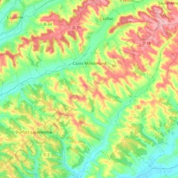 Cazes-Mondenard topographic map, elevation, terrain