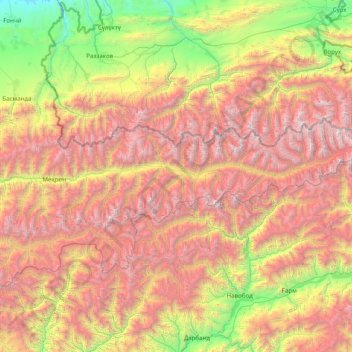 Kuhistoni Mastchoh District topographic map, elevation, terrain