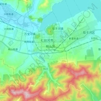 Taoshan District topographic map, elevation, terrain