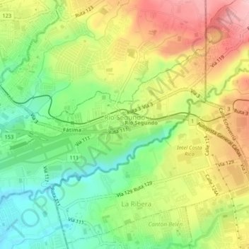 Río Segundo topographic map, elevation, terrain