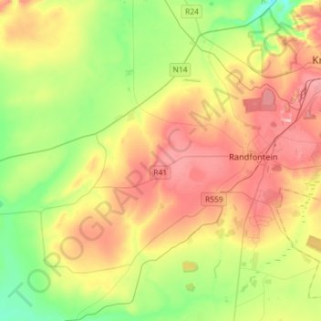 Randfontein Local Municipality topographic map, elevation, terrain