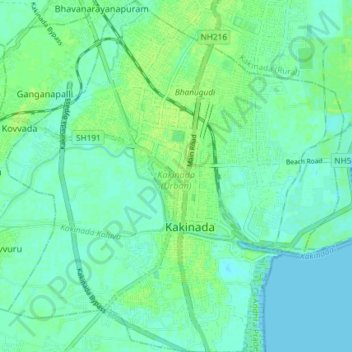 Kakinada (Urban) topographic map, elevation, terrain