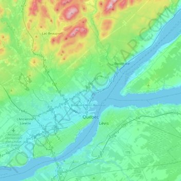 Quebec City topographic map, elevation, terrain