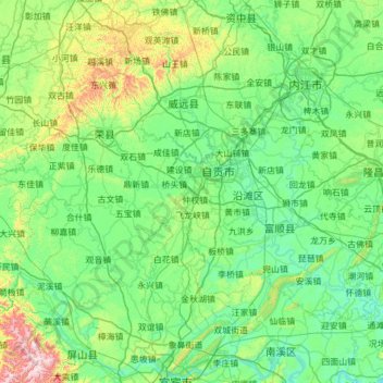 Zigong topographic map, elevation, terrain