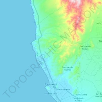 Cerro Azul cañete topographic map, elevation, terrain