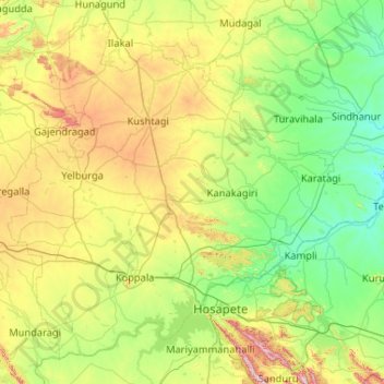Koppal district topographic map, elevation, terrain