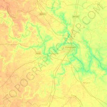 Pratapgarh topographic map, elevation, terrain