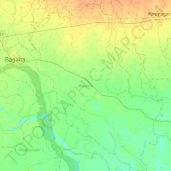 Bagaha topographic map, elevation, terrain