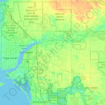 Caloosahatchee River topographic map, elevation, terrain