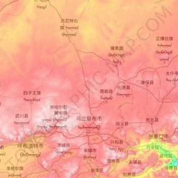 Ulanqab City topographic map, elevation, terrain