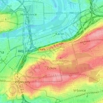 Žižkov topographic map, elevation, terrain