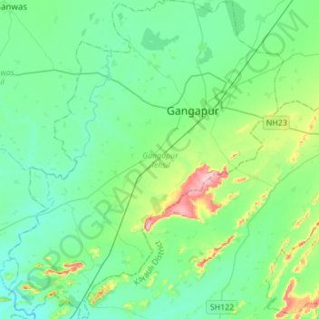 Gangapur Tehsil topographic map, elevation, terrain