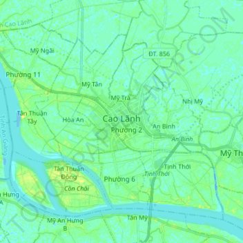 Cao Lanh City topographic map, elevation, terrain