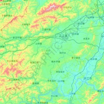 Zhijiang Dong Autonomous County topographic map, elevation, terrain