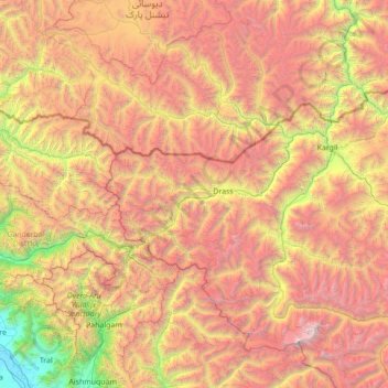 Kargil tehsil topographic map, elevation, terrain