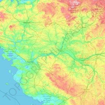 Países del Loira topographic map, elevation, terrain