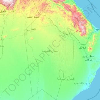 Ash Sharqiyah North topographic map, elevation, terrain