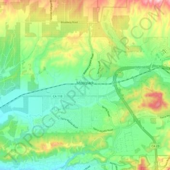 Moorpark topographic map, elevation, terrain