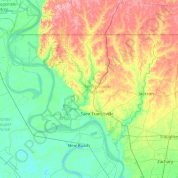 West Feliciana Parish topographic map, elevation, terrain