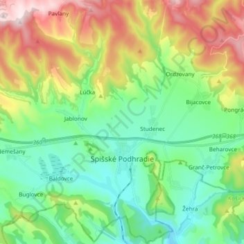 Spišské Podhradie topographic map, elevation, terrain
