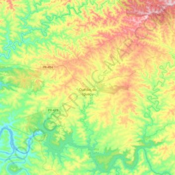 Quedas do Iguaçu topographic map, elevation, terrain