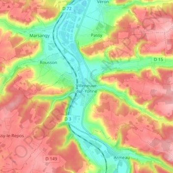 Villeneuve-sur-Yonne topographic map, elevation, terrain